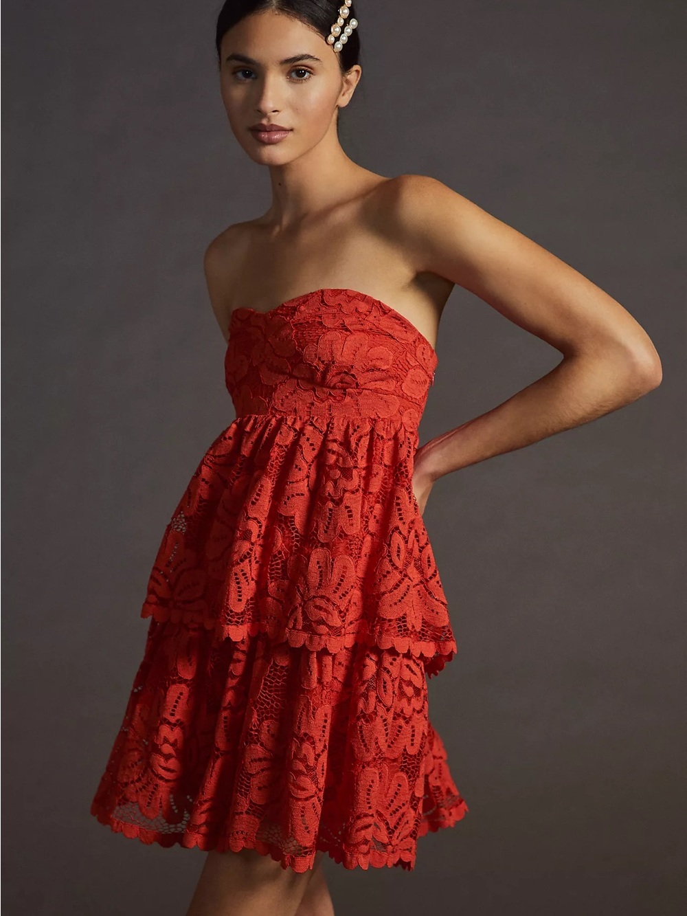 Maeve Tomato Red Strapless Mini Dress Size Zip XSP Cotton